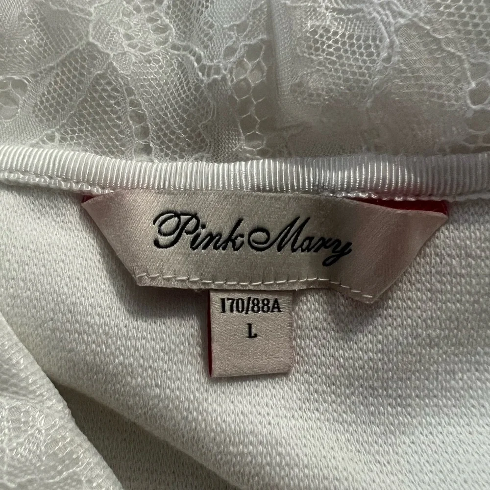 Like New White Pink Mary Ribbed Lace Hooded Zip Up Side Pockets Size Large